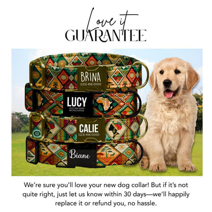 Personalized Boho Tribal Dog Collar  Colorful African-Inspired Patchwork Custom Name Metal Buckle (OG-373)