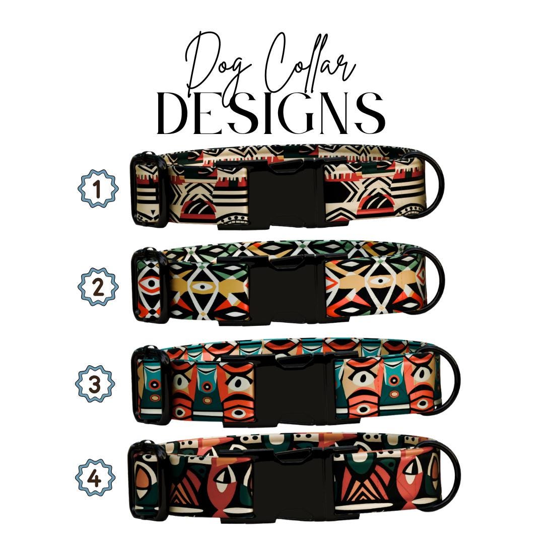 Tribal Chic Personalized Dog Collar Bold Geometric Prints Custom Name Metal Buckle (OG-374)
