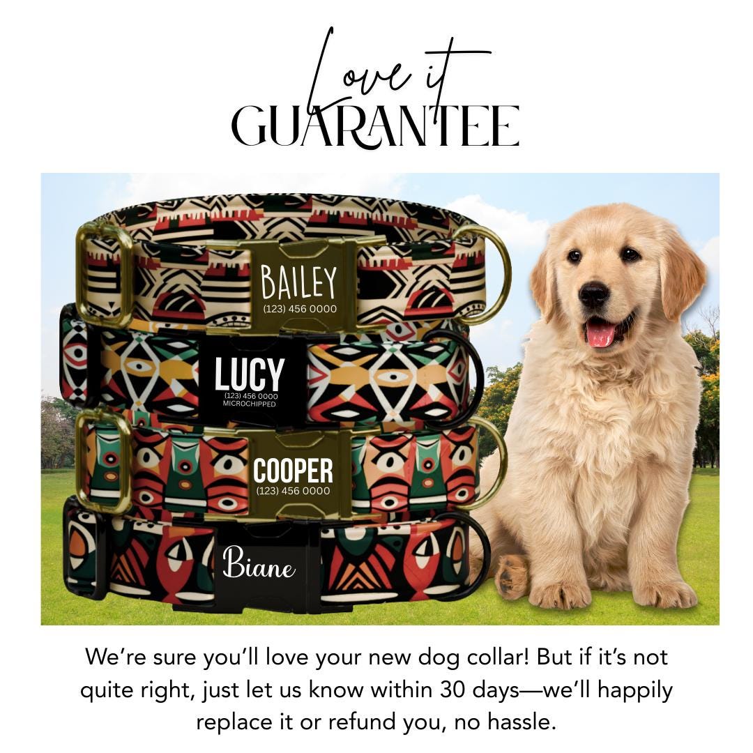 Tribal Chic Personalized Dog Collar Bold Geometric Prints Custom Name Metal Buckle (OG-374)