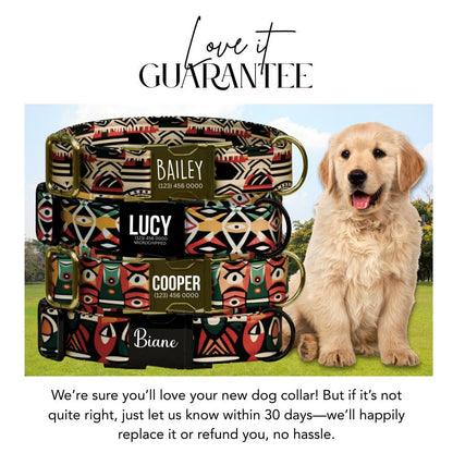 Tribal Chic Personalized Dog Collar Bold Geometric Prints Custom Name Metal Buckle (OG-374)