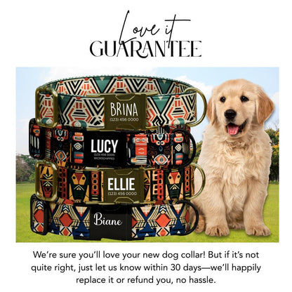 Tribal Boho Personalized Dog Collar  Bold Geometric Print Custom Name Metal Buckle (OG-375)