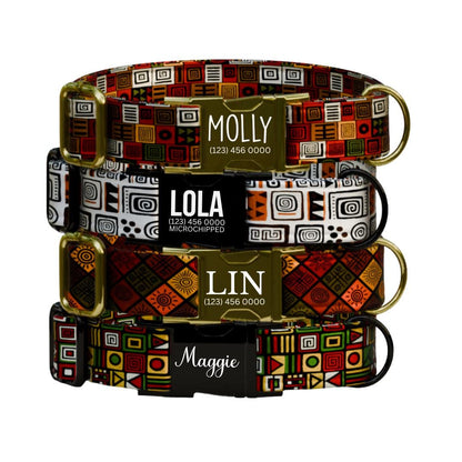 Colorful Tribal Personalized Dog Collar  Bold Geometric Boho Style Custom Name Metal Buckle (OG-377)