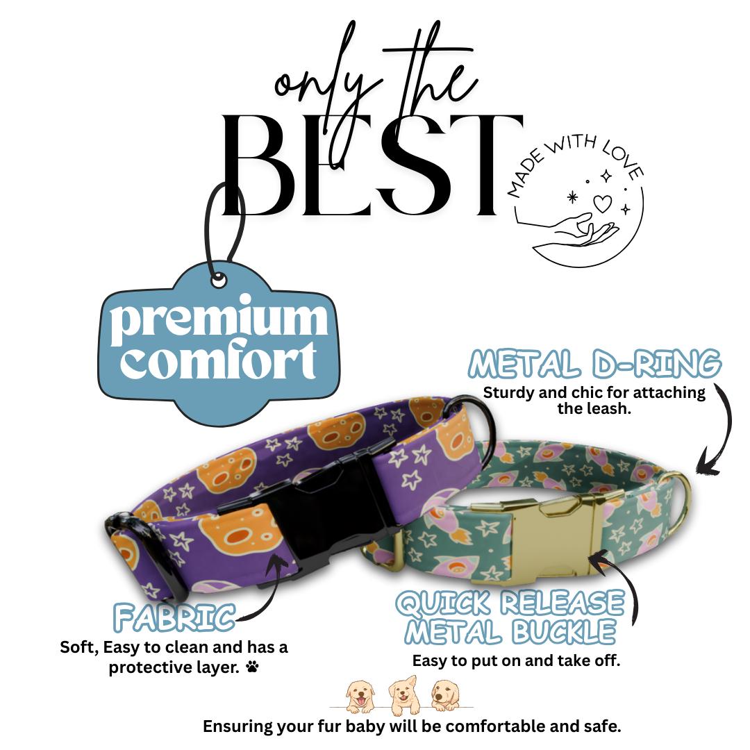 Personalized Space Paws Dog Collar  Cosmic Rockets, Stars & Planets Custom Metal Buckle (OG-381)