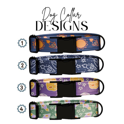 Personalized Space Paws Dog Collar  Cosmic Rockets, Stars & Planets Custom Metal Buckle (OG-381)