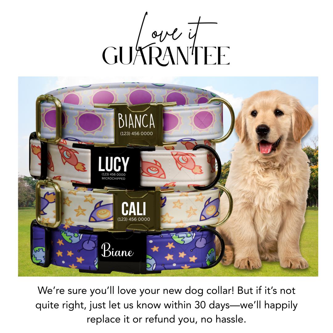 Personalized Space Cuties Dog Collar  Cute Planets, Rockets & Stars Custom Metal Buckle (OG-382)
