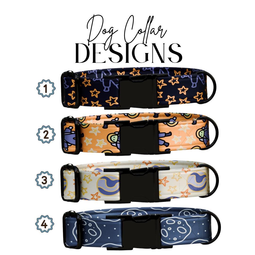 Personalized Space Pup Dog Collar Astronaut & Starry Galaxy Designs Custom Metal Buckle (OG-385)