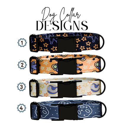 Personalized Space Pup Dog Collar Astronaut & Starry Galaxy Designs Custom Metal Buckle (OG-385)