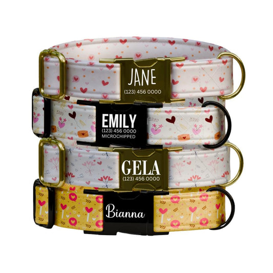 Valentines Day Dog Collar  Personalized Love-Themed Pup Collar Custom Metal Buckle (OG-386)