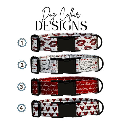 Personalized Valentines Day Dog Collar Love & Kiss Prints Sweet Stylish Pup Accessory Custom Metal Buckle (OG-388)