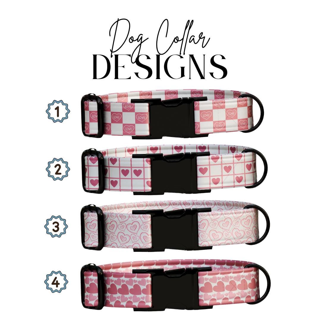 Valentines Love Pup Collar Personalized Heart Dog Collar Pink Valentine Designs Custom Metal Buckle (OG-389)
