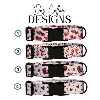 Sweethearts & Snuggles Personalized Dog Collar Valentines Day Heart Print Custom Metal Buckle (OG-392)