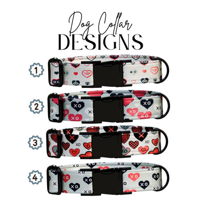 XO Pixel Hearts Personalized Dog Collar Valentine-Inspired Love Print | Custom Name & Number (OG-399)