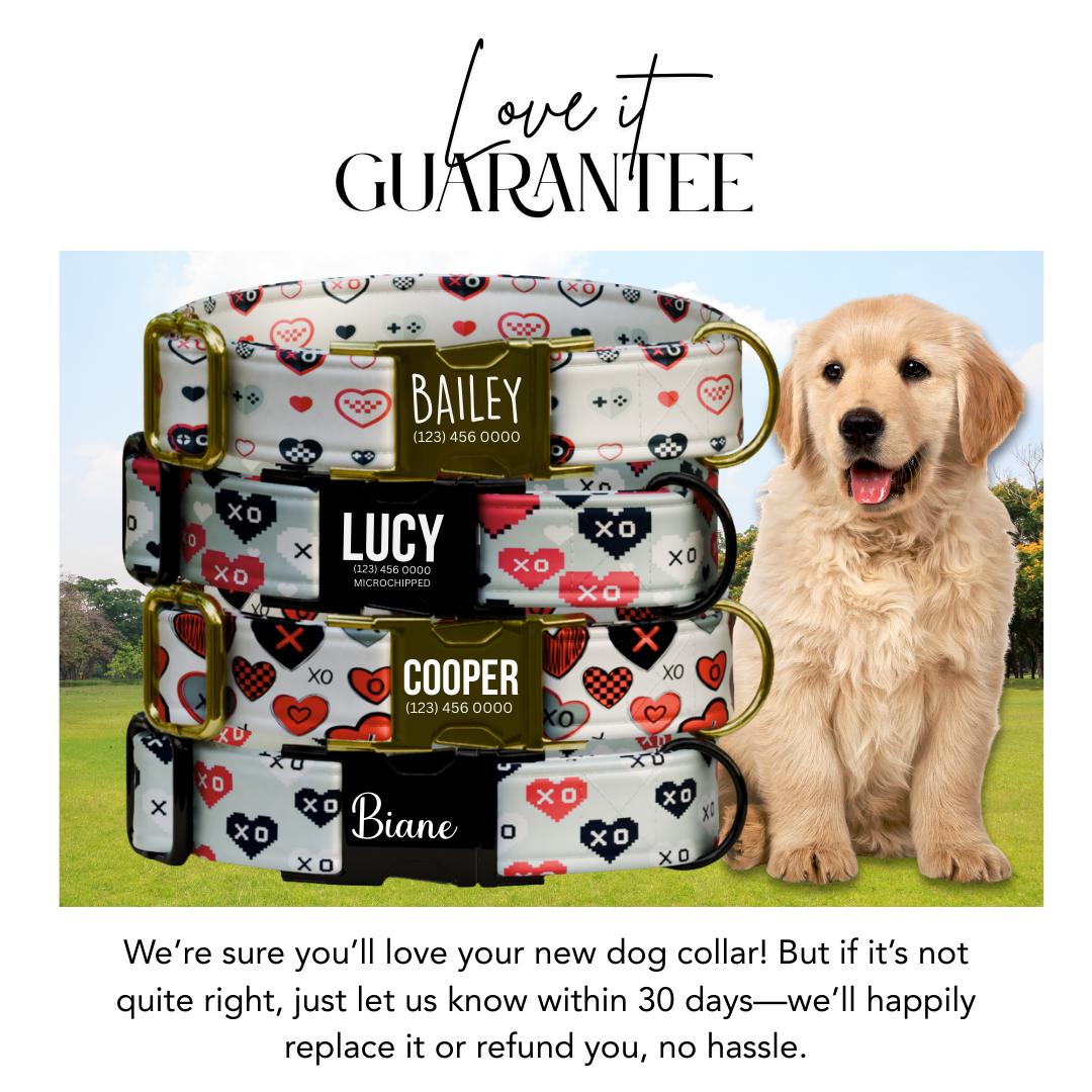 XO Pixel Hearts Personalized Dog Collar Valentine-Inspired Love Print | Custom Name & Number (OG-399)