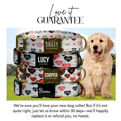 XO Pixel Hearts Personalized Dog Collar Valentine-Inspired Love Print | Custom Name & Number (OG-399)