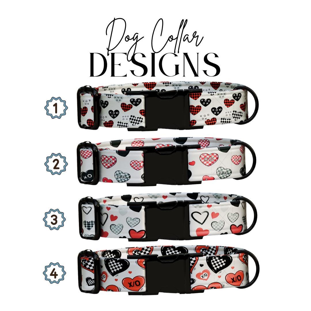 Checker Hearts and XO Personalized Dog Collar Valentine Love Print | Custom Name & Number (OG-400)