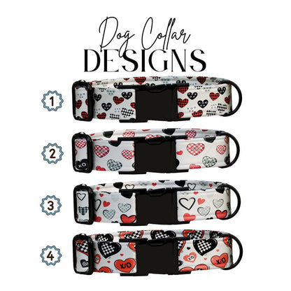 Checker Hearts and XO Personalized Dog Collar Valentine Love Print | Custom Name & Number (OG-400)
