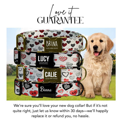 Checker Hearts and XO Personalized Dog Collar Valentine Love Print | Custom Name & Number (OG-400)