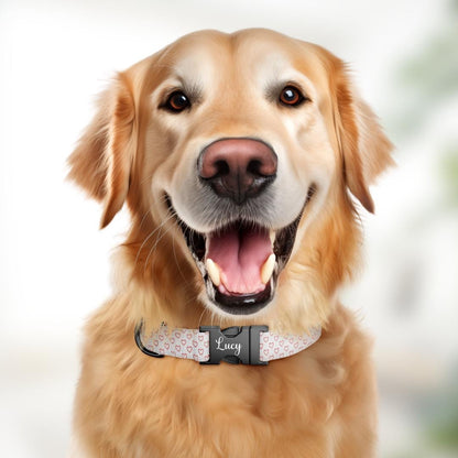 Valentine Hearts Personalized Dog Collar  Red Heart Design with Custom Name & Metal Buckle (OG-402)