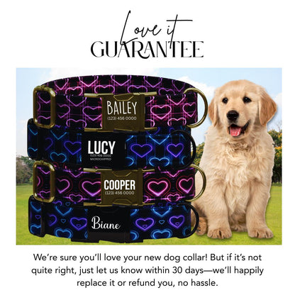 Neon Love Heart Dog Collar, Valentine's Day Personalized Pup Collar (OG-405)