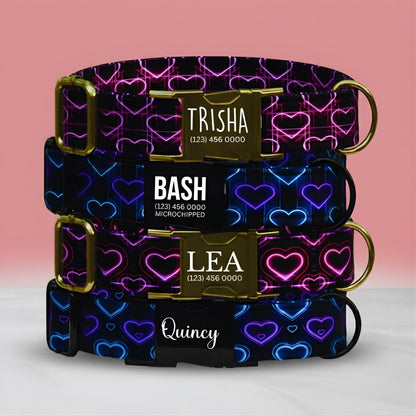 Neon Love Heart Dog Collar, Valentine's Day Personalized Pup Collar (OG-405)