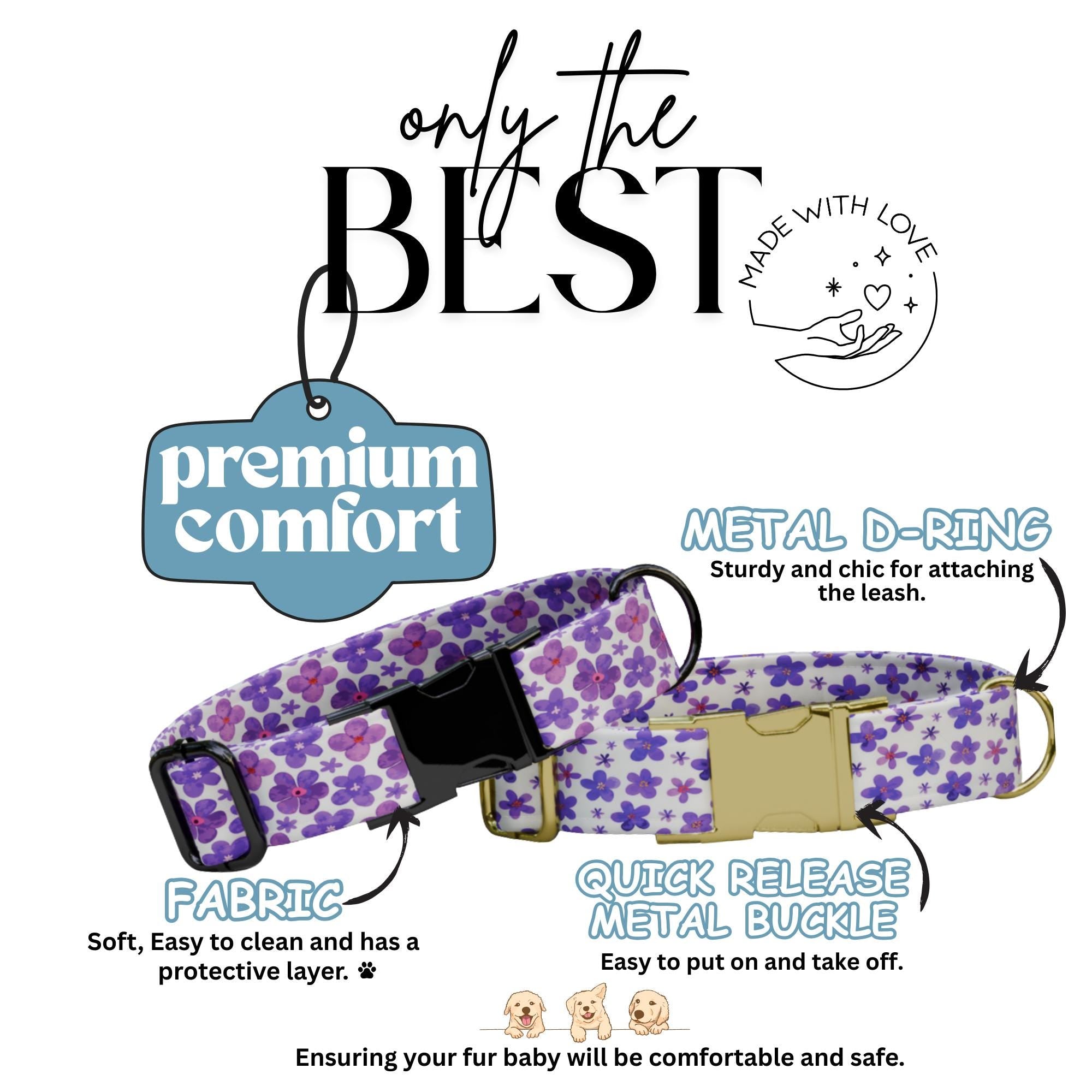 Purple Daisy Floral Dog Collar, Personalized Engraved Fabric, Flower Dog Gift (OG-417)