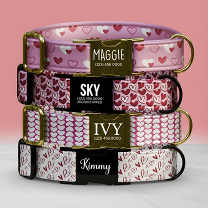 Valentine Hearts Personalized Dog Collar  Unqiue, Stylish & Made with Love (OG-407)
