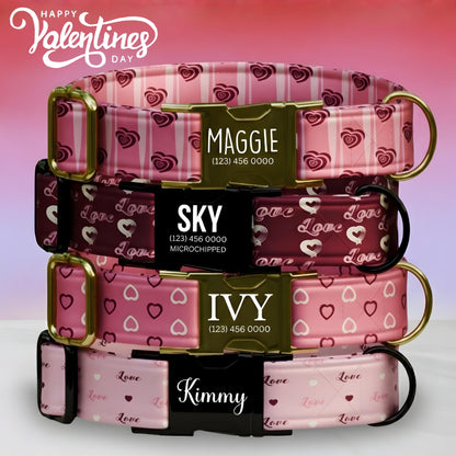 Valentine Hearts Dog Collar  Custom Love-Themed Puppy Collar with Name & Phone Number (OG-394)