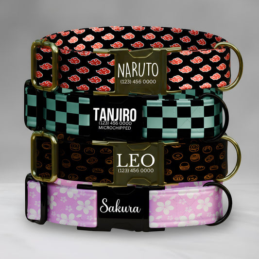 Anime Dog Collar, Personalized Akatsuki Clouds, Checkered Hero, Ramen, Sakura (OG-418)