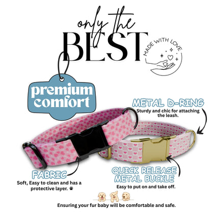 Personalized Valentine Dog Collar: Sweet Pink Hearts, Custom Name (OG-414)