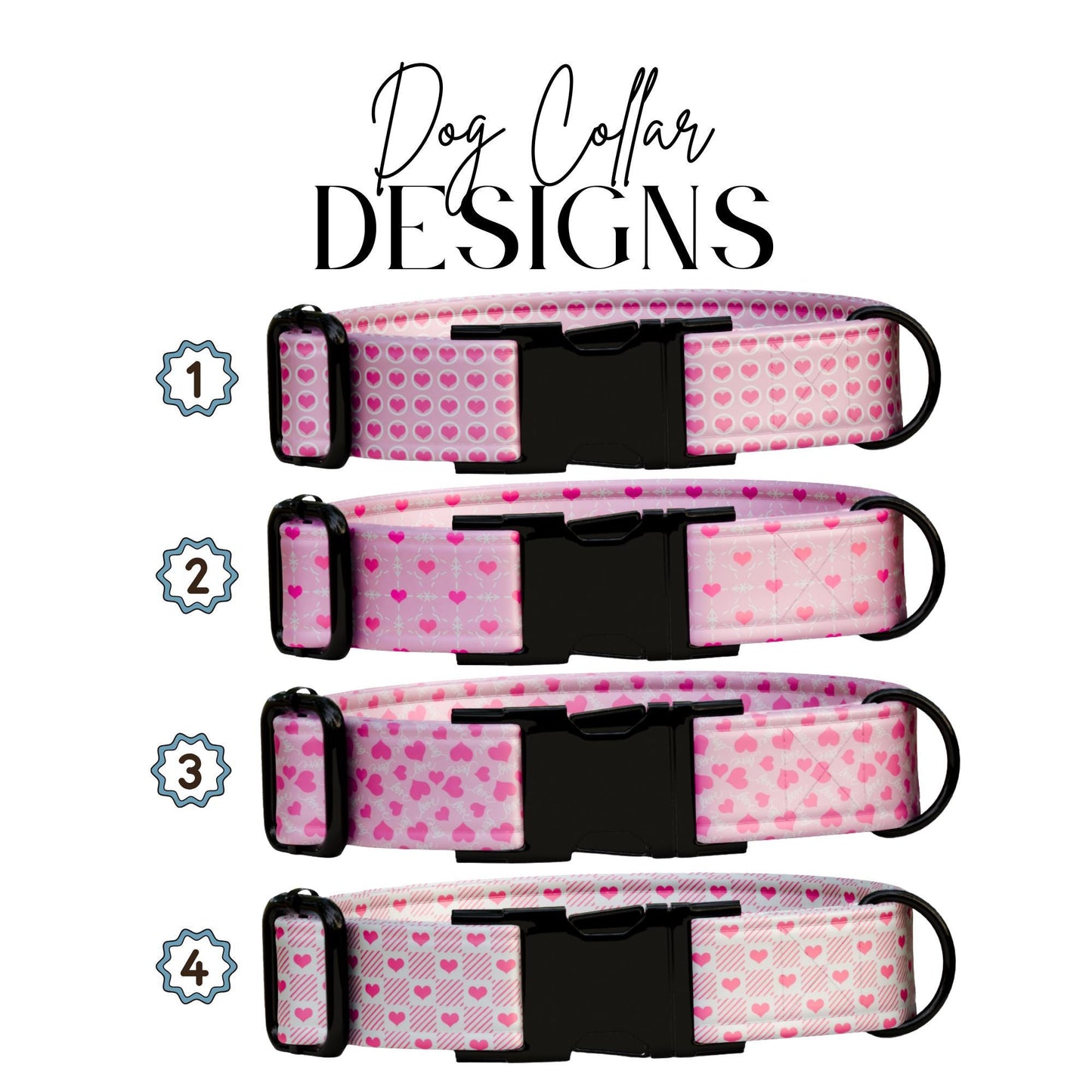Personalized Valentine Dog Collar: Sweet Pink Hearts, Custom Name (OG-414)