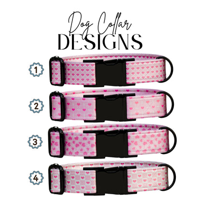 Personalized Valentine Dog Collar: Sweet Pink Hearts, Custom Name (OG-414)