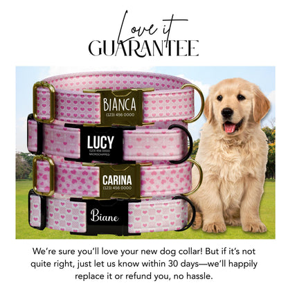 Personalized Valentine Dog Collar: Sweet Pink Hearts, Custom Name (OG-414)