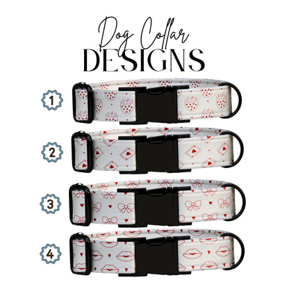 Valentines Day Personalized Dog Collar Strawberry, Hearts, Bows Kiss Prints Custom Name & Number! (OG-409)