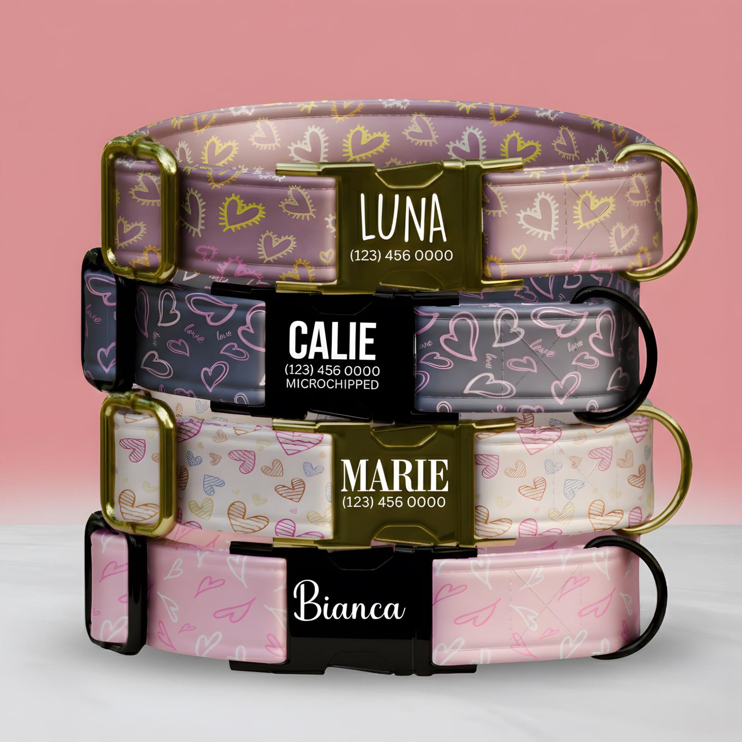 Valentine Hearts Personalized Dog Collar Stylish Pup Accessory Custom Name and Number! (OG-411)