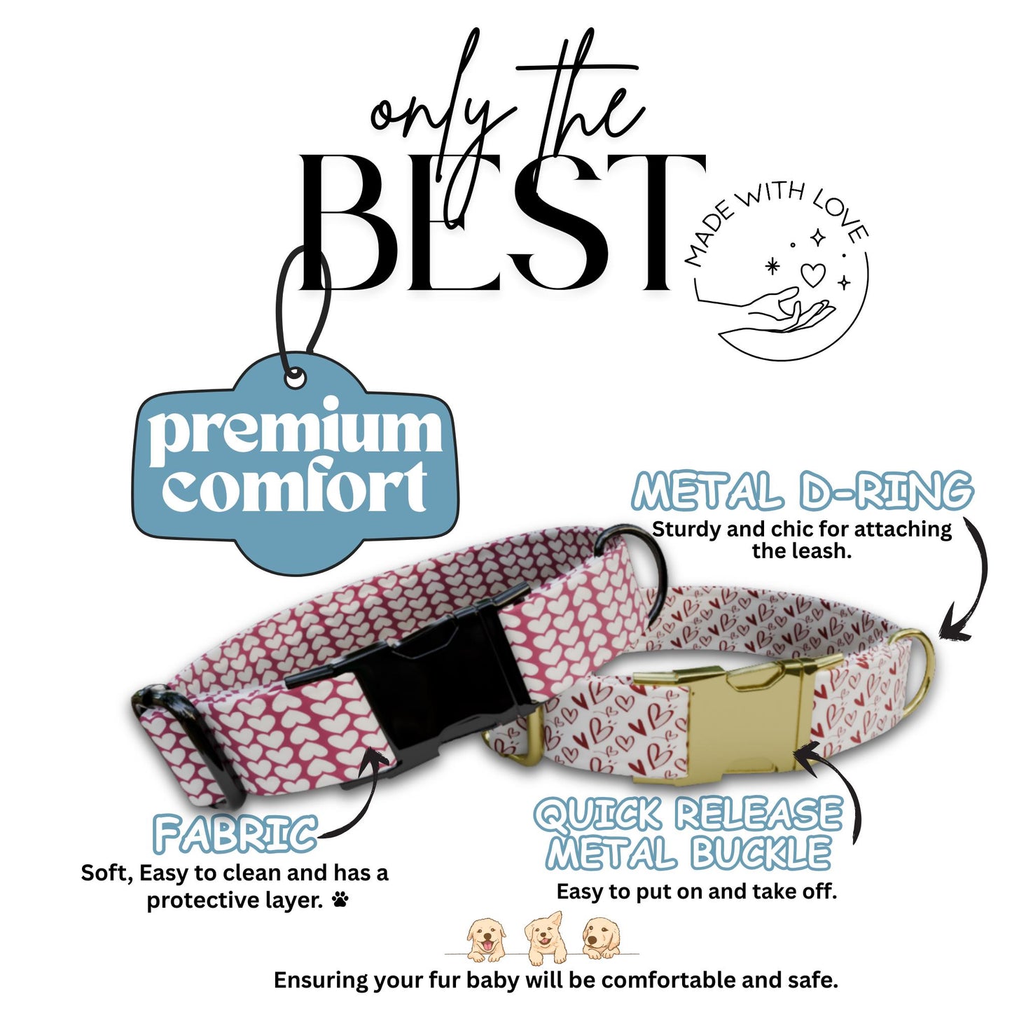 Valentine Hearts Personalized Dog Collar  Unqiue, Stylish & Made with Love (OG-407)