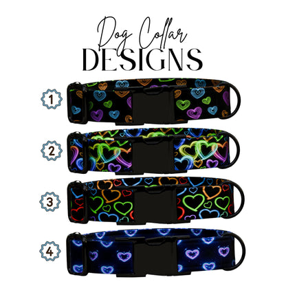 Neon Rainbow Hearts Personalized Dog Collar  Metal Buckle, Valentine's Day ((OG-404)