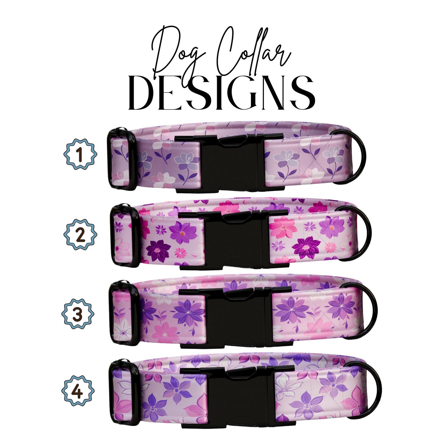 Purple Blossom Dreams Personalized Dog Collar and Leash Set Floral Lavender & Pink Design with Custom Name Gift (OG-424)