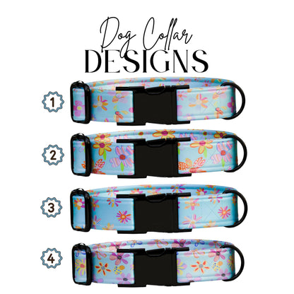 Pastel Bloom Garden Dog Collar  Floral Blue Personalized Collar with Metal Buckle (OG-427)