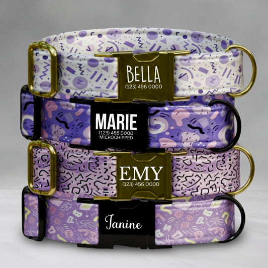 Purple Pop Memphis Dog Collar  Personalized Lavender Abstract Collar Custom Name & Number (OG-421)
