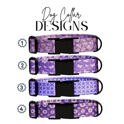 Purple Dog Collar, Hearts, Butterflies & Florals, Custom Metal Buckle (OG-419)