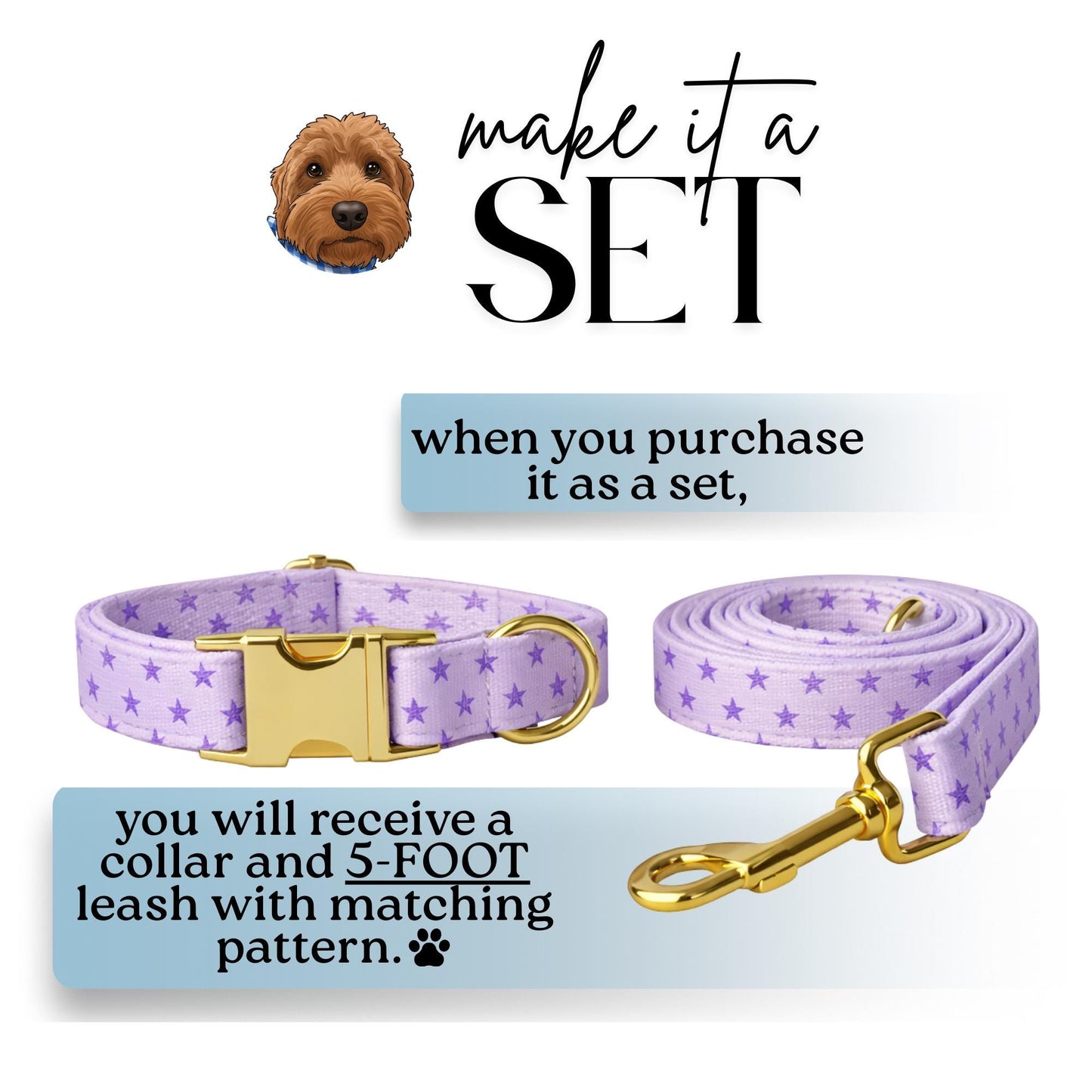 Lavender Dreams Personalized Dog Collar Custom Name Purple Paw, Gingham, Heart & Star Designs (OG-422)