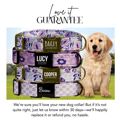 Purple Bloom Parade Personalized Dog Floral Adjustable Collar & Leash Set Stylish Custom Flower Pet Gift (OG-423)
