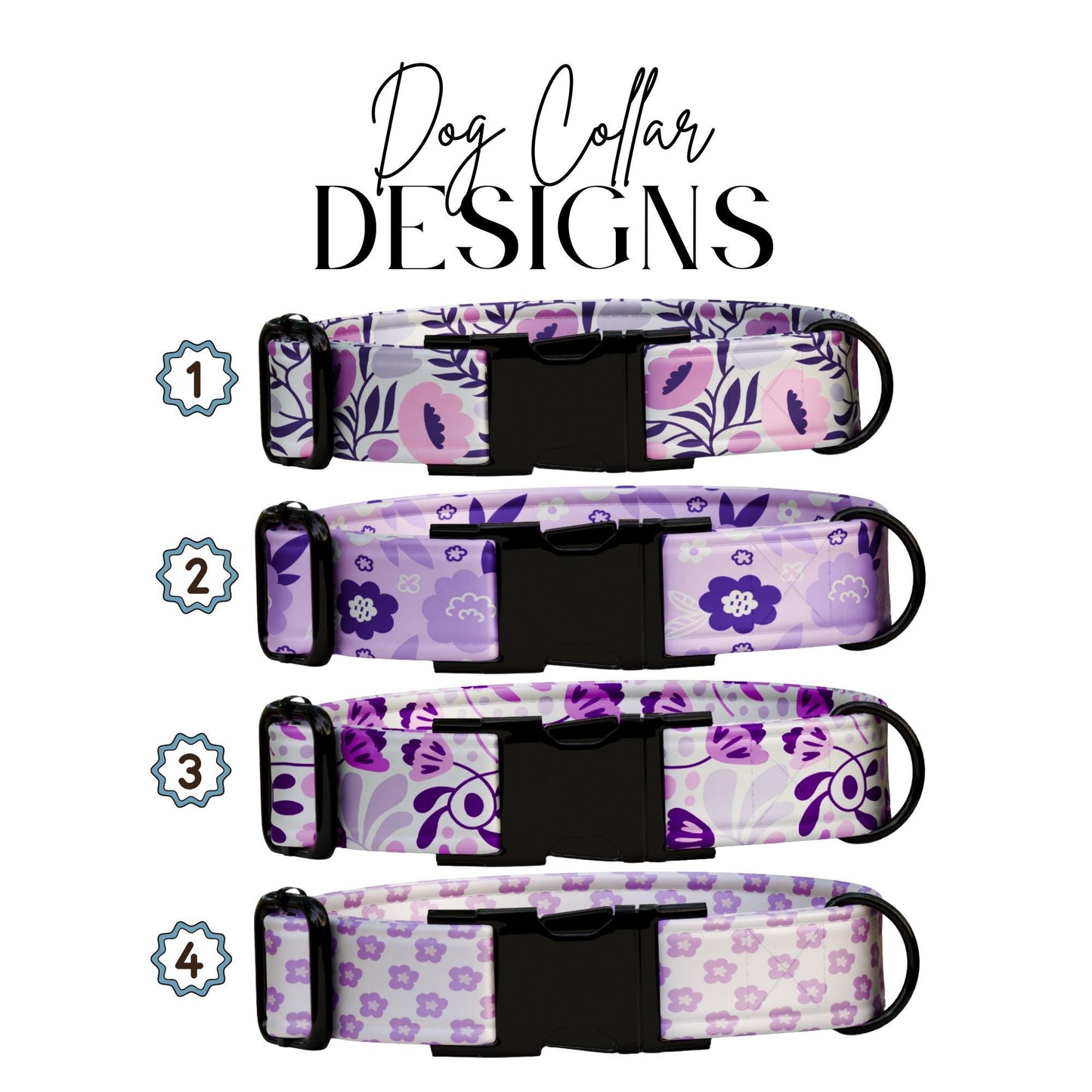 Purple Bloom Parade Personalized Dog Floral Adjustable Collar & Leash Set Stylish Custom Flower Pet Gift (OG-423)