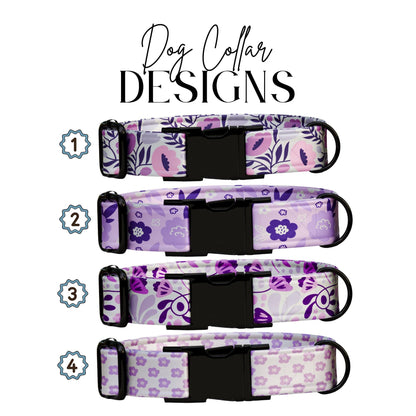 Purple Bloom Parade Personalized Dog Floral Adjustable Collar & Leash Set Stylish Custom Flower Pet Gift (OG-423)