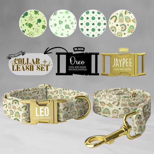 Lucky Clover Rainbow Personalized Dog Collar  St. Patricks Day Gift for Pets (OG-429)