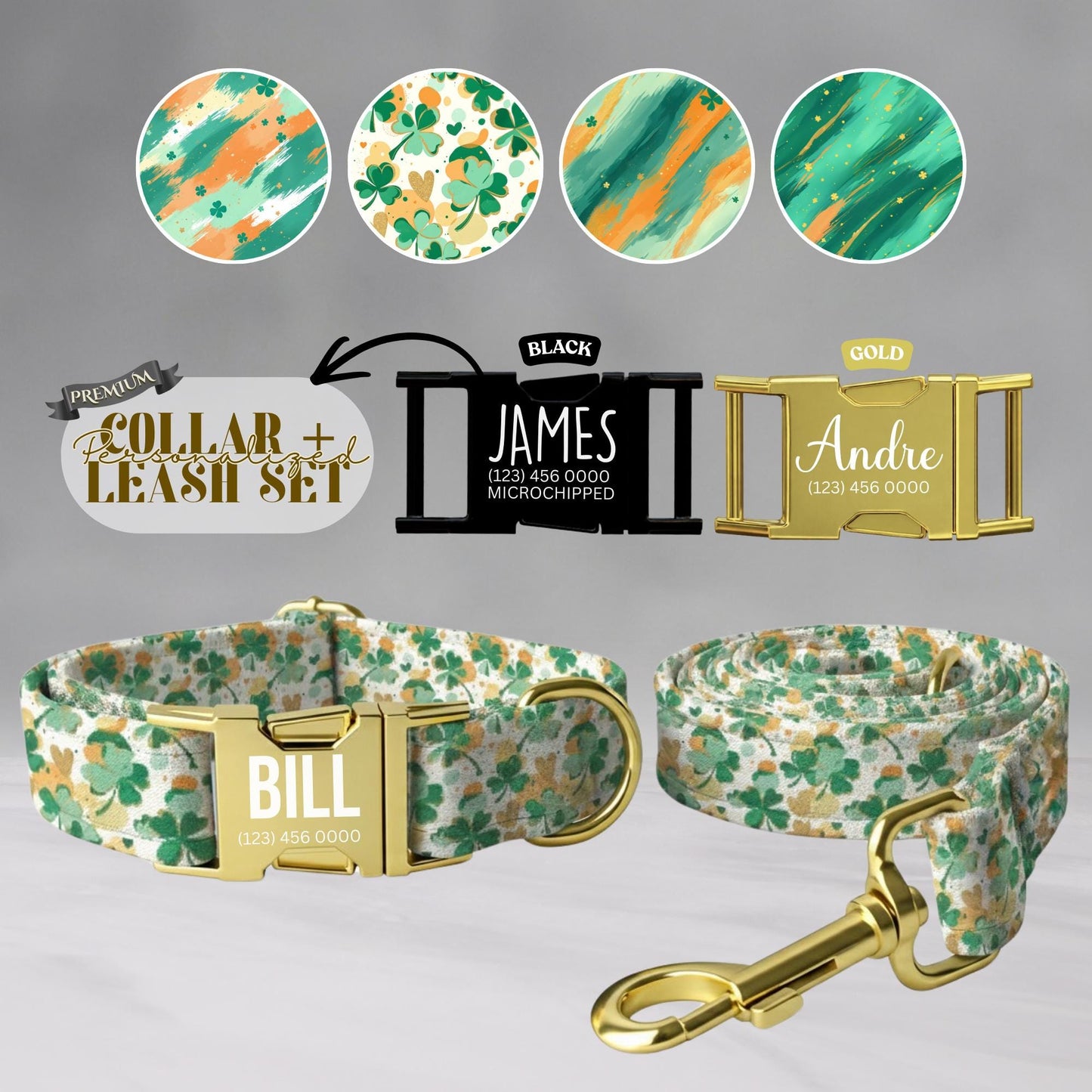 Lucky Charm Personalized Dog Collar  Shamrock Custom St. Patricks Day Pet Tag (OG-430)