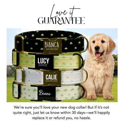 Lucky Clover Personalized Dog Collar  St. Patricks Day Shamrock Design Pet Gift (OG-432)