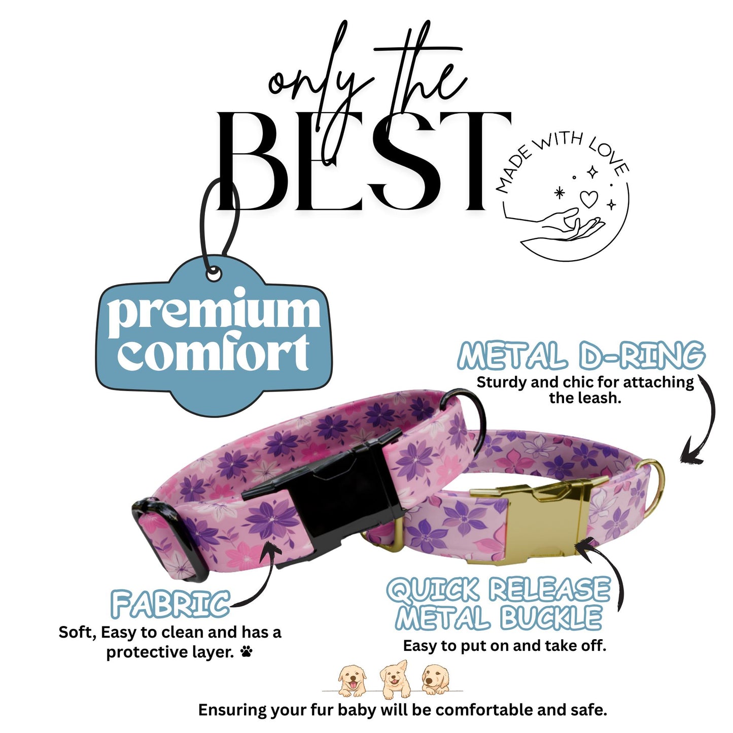 Purple Blossom Dreams Personalized Dog Collar and Leash Set Floral Lavender & Pink Design with Custom Name Gift (OG-424)
