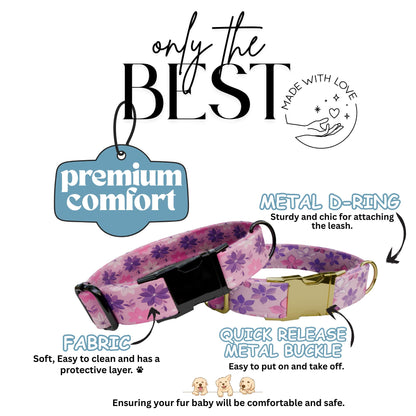 Purple Blossom Dreams Personalized Dog Collar and Leash Set Floral Lavender & Pink Design with Custom Name Gift (OG-424)
