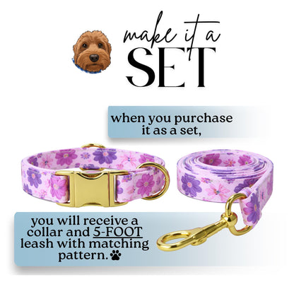 Purple Blossom Dreams Personalized Dog Collar and Leash Set Floral Lavender & Pink Design with Custom Name Gift (OG-424)